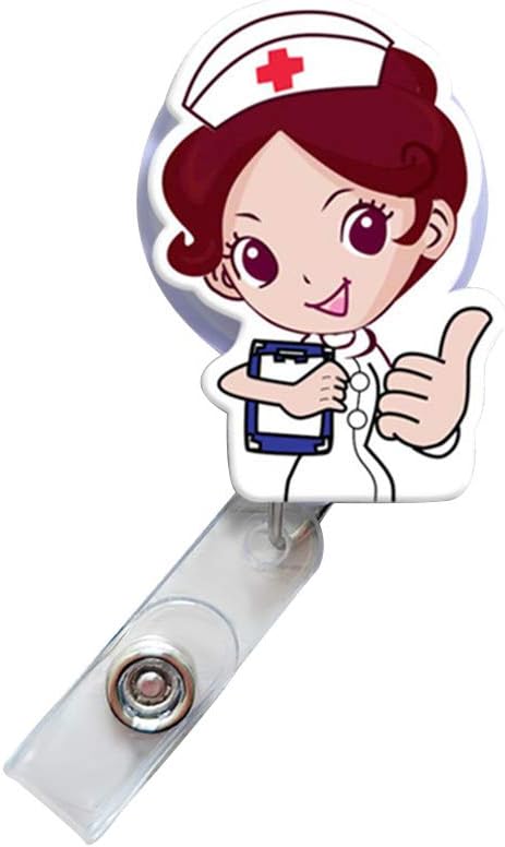 Surlove Cute Cartoon Nurse Retractable Badge Reel with Belt Clip Nurse ID Name Tag Badge Holder (style-18)