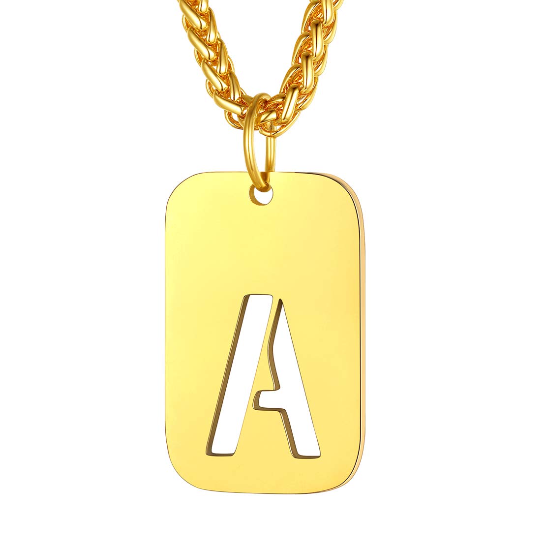FindChic Personalised Dog Tags for Men or Women Chain Necklace with Letter A Stainless Steel Gold Plated Mens or Womens Initial Necklace
