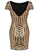 ROMWE Women's Cap Sleeve Open Back Trimmed Sequined Bodycon Dress