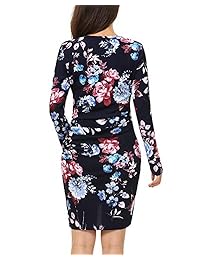 Mixfeer - Vestido de manga larga con estampado floral, dobladillo irregular, mini vestido