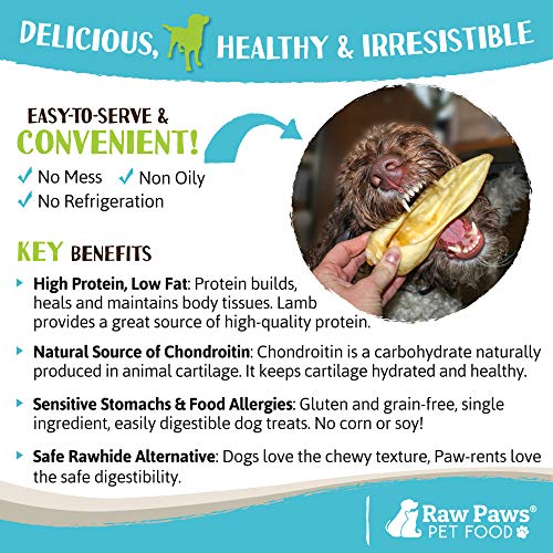 Raw Paws Large Lamb Ears for Dogs, 15 Pack Packed in USA All