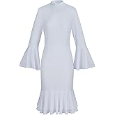 Mambabacosp Women's Bell Sleeve Church Dress Clergy Fishtail Tab Insert Collar Priestess Dress