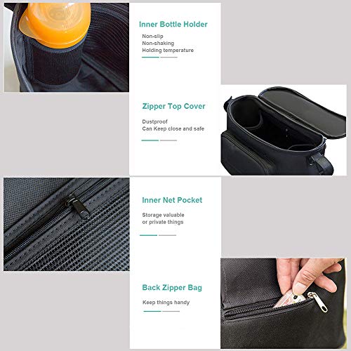 Large Buggy Pram Bag with 2 Cup Holders and Tissue Pocket, Pushchair Stroller Organiser for Mom Travel, Plus 2 Pram Hooks &1 Shoulder Strap