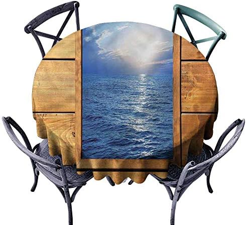 FANOEWI Creative Round Tablecloth Rustic Sea View from Wooden Square Buffet Table,Parties,Holiday Dinner,Wedding,Picnic,Patio,Kitchen,Dining,Family Room D59
