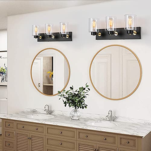 SINMILA Black Vintage Bathroom Vanity Light Fixtures with Modern Glass