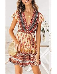 Vestido de verano para mujer con estampado floral vintage, vestido de volantes, bohemio, mini vestido de playa