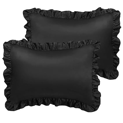 Piccocasa Queen Ruffled Pillow Shams Set Of 2 20x30 Inch Satin