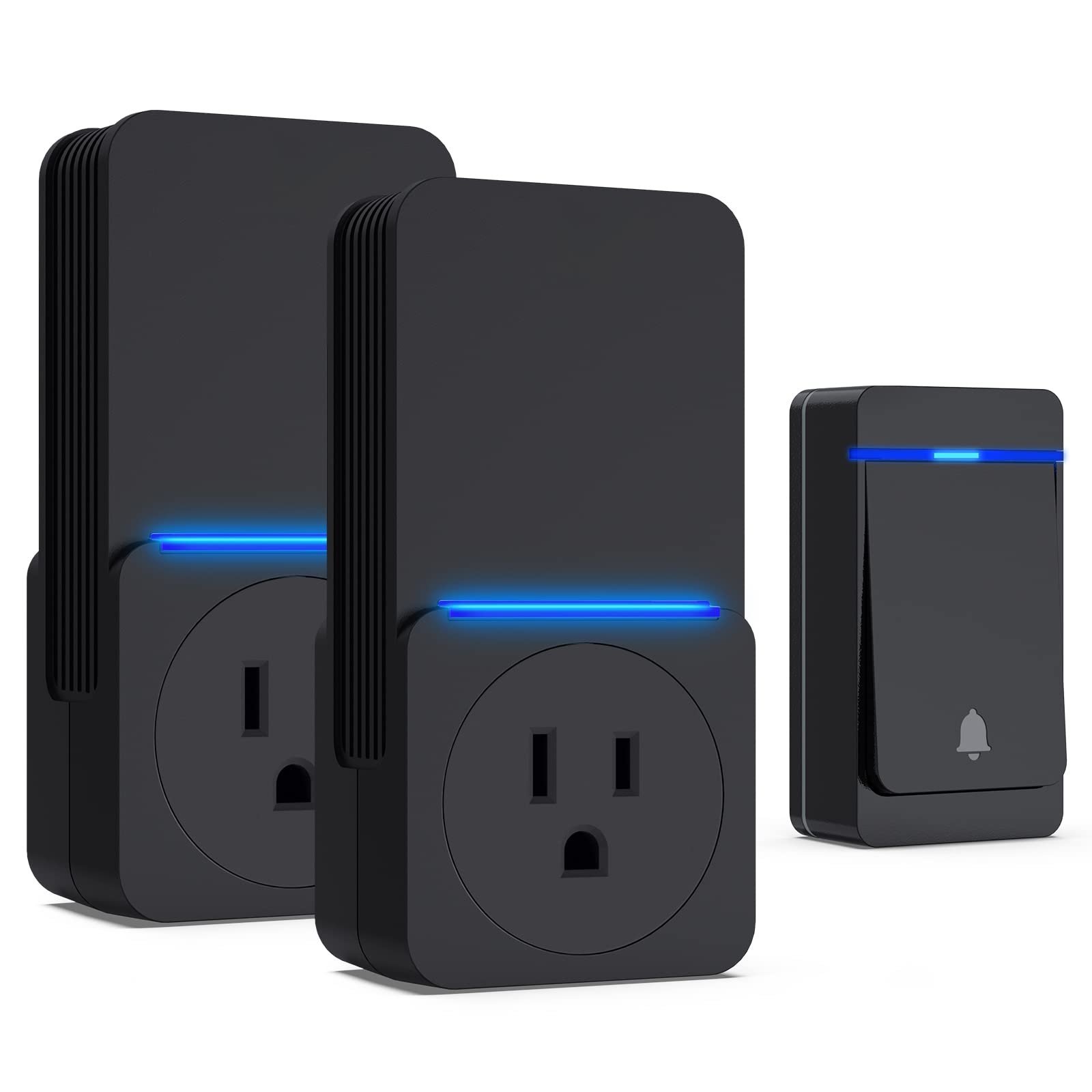 Photo 1 of Wireless Doorbell,2 plug Self-Powered Doorbell In receivers,1 Waterproof Button,Suitable for Home,Classroom,Office, Up to 1000ft Range with 38 Chimes, 5-Level Volume & LED Light (Black) (Black)