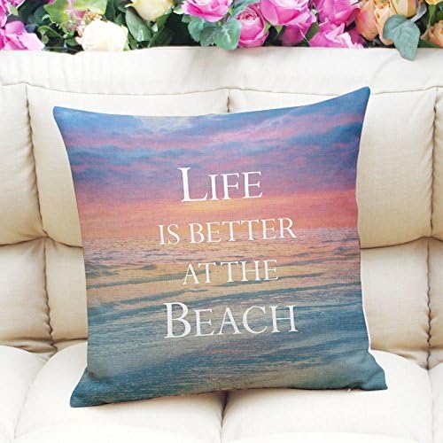 YKA Throw Pillow Cases Simple Ocean Theme Beach Sea Happy Placf Square Cover Covers Decorative Pillowcase for Home Sofa Decorations 18x18inch (4)