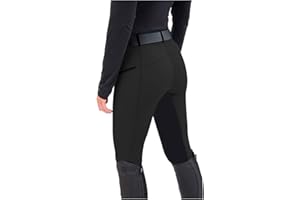 DCTIMES Women's Horse Riding Pants with Zipper Pockets Knee-Patch Schooling Tights Equestrian Breeches Gym Leggings