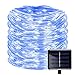 WONFAST 100 LEDs Solar Rope String Lights, Waterproof 39ft/12M Copper Wire Outdoor Tube Fairy String Lights for Christmas Garden Yard Path Fence Tree Backyard (Blue)