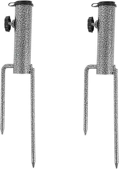 Eidoct 2pc Patio Beach Umbrella Ground Anchor Steel Holder Stand 22-38mm