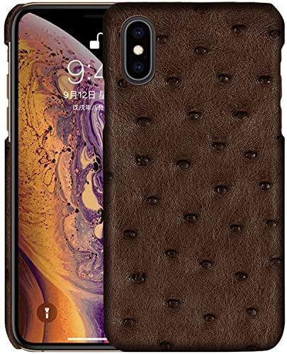 KEBE Anti-Scratch Luxury Cover, Shockproof Classic Ostrich Leather Lightweight Hardshell Back Plate Phone Case Fit Designed for iPhone Xs MAX, 6.5 inch Cigar Brown