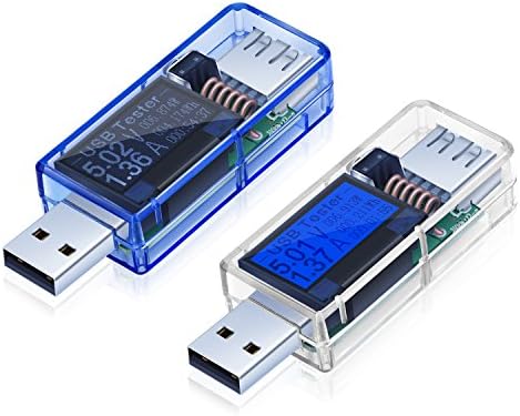 Pocket Digital Multimeter, Costyle 2 Pack USB Digital Power Multi Meter Tester Multimeter Current and Voltage DC 0-5A 3.6-32.5V, Test Capacity of Power Banks (White, Blue-Blue/Black LED)
