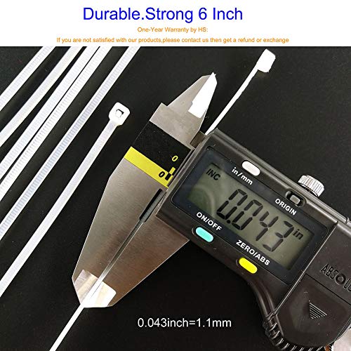 HS Clear Zip Ties 6 Inch Small (1000 Pack) 18 LBS Self Locking Zip Ties