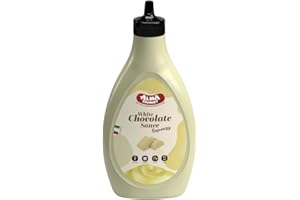Alma Gourmet White Chocolate Topping Sauce Imported From Italy - Sweet Creamy White Chocolate Topping Ideal For Ice Cream, Waffles, Pancakes, Crepes, Pastries, Cakes, Overnight Oats, Drinks & Lattes - Convenient Squeeze Bottle - 17.6oz (500g)