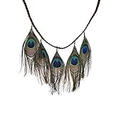 LUREME Native American Braided Leather String with Peacock Feather Pendants Necklace for Women and Girls (01002127)