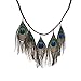 Lureme Native American Braided Leather String with Peacock Feather Pendants Necklace for Women and Girls (01002127)
