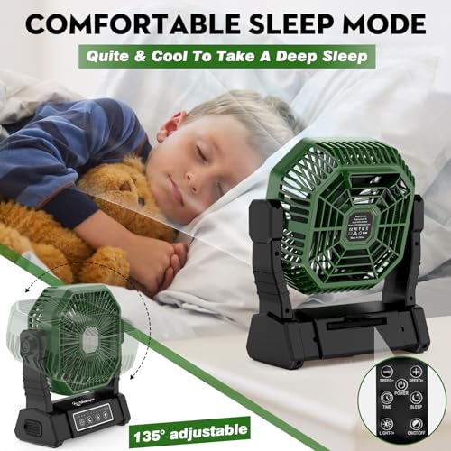 Multper Camping Fan with LED Light, Rechargeable for Outdoor Camping Tent with Hook and Remote, Powerful 4 Speed USB Desk Fan for Fishing, Power Outage, Picnic
