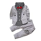 Baby Boy Suit,Laimeng Gentry Clothes Set Formal Party Christening Wedding Tuxedo Bow Suit (80, Gray)