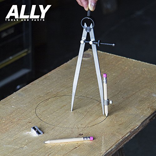ALLY Tools 8" Precision Compass Pencil Holder / Divider Tool Kit INCLUDES Two Pencils and Metal Pencil Sharpener Ideal for Drawing Circles, Scribing Wood, Scribing Metal, Drafting, and Map Plotting
