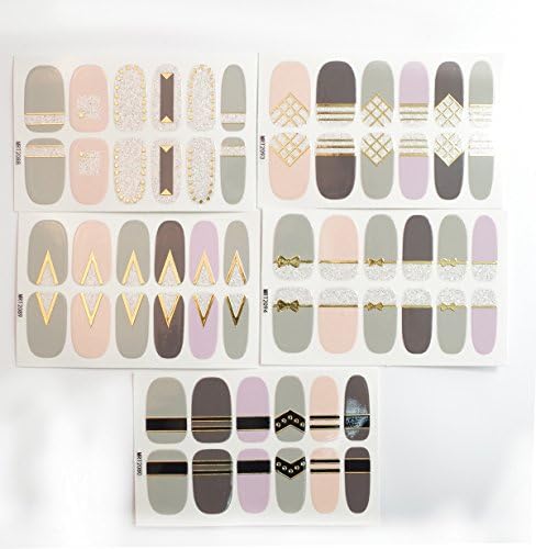 5 Pack 60 Pcs Rivet Series Classic Collection Manicure Nail Polish Strips Nail Wraps, Giltter