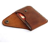 Handmade Genuine Leather Card Holder with Snap Closure - Ultra Slim Minimalist Wallet, Hand-Stitched Compact Front Pocket Card Case for Men & Women (Brown)