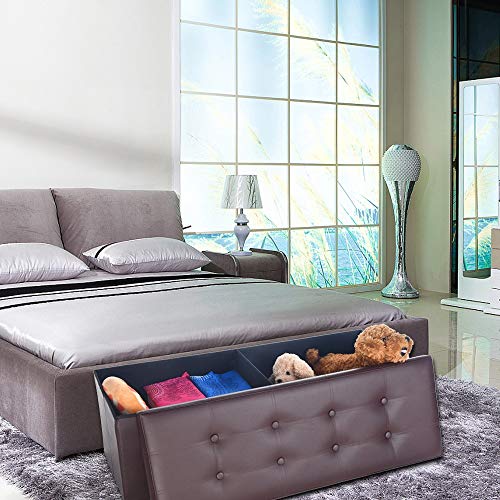 XGao Folding Ottoman Bench with Flipping Lid Fabric Storage Chest Footrest Storage Sofa Stool Bench Rectangle Stools with Removable Lid for Bedroom Hallway (Brown PU 43 x 15 x 15 inch) - Thumbnail 3