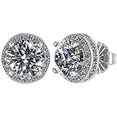 Round Halo Stud Earrings 0.85cttw-4.50cttw in Sterling Silver w/Pure Brilliance Zirconia, Hypoallergenic
