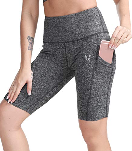 FIRM ABS Capri Shorts with Pockets,High Waist Running Workout Short Pants for Women Grey L