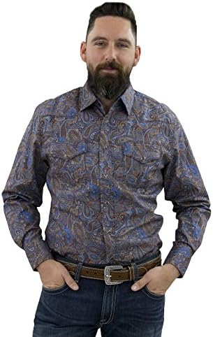 STARR Western Snap Long Sleeve Print Men's Shirt by SWPS100L-160-PURPLE Paisley-Size-S