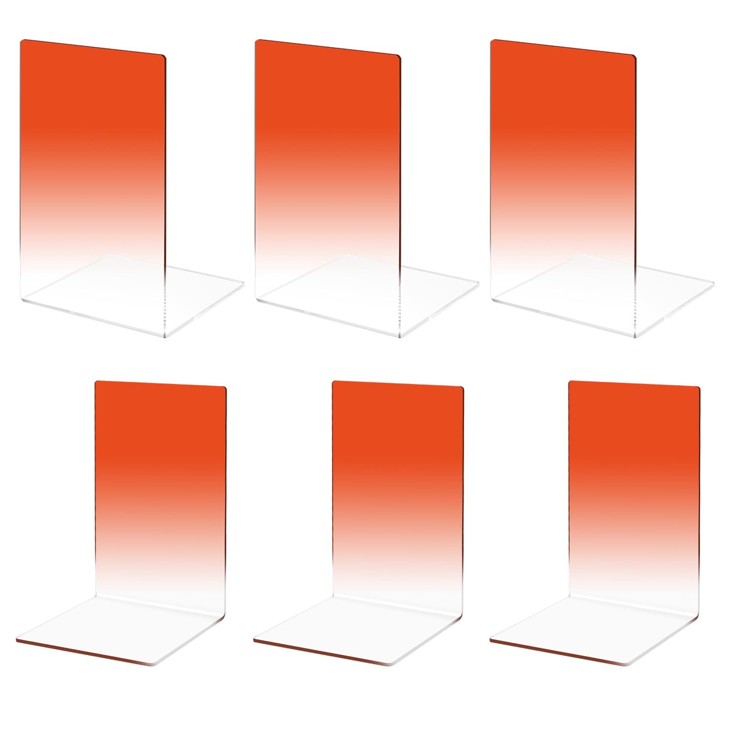 3 Pairs Acrylic Bookends, MSDADA Acrylic Book Ends for Book Shelves, Non-Slip Desktop Book Organizer Stationery Bookracks for School Supplies Library Books Office Book Holder(Orange)