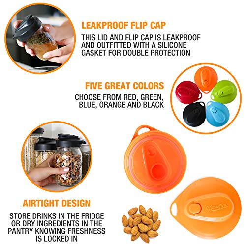 Masontops Multi Top - 2 Pack - Regular Mouth Mason Jar Lids with Easy Pour Spout and Flip Cap - Sip, Pour, Store & More - Lid Accessories For Mason Jars