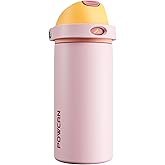 POWCAN 18 oz Insulated Water Bottle with Straw: 2-in-1 Push-Button Spout & Quick-Flip Straw, Leakproof, Cold 24Hrs, Fits Car Cup Holder, Stainless Sports Bottle for Gym, Travel Gift (Peach Store)