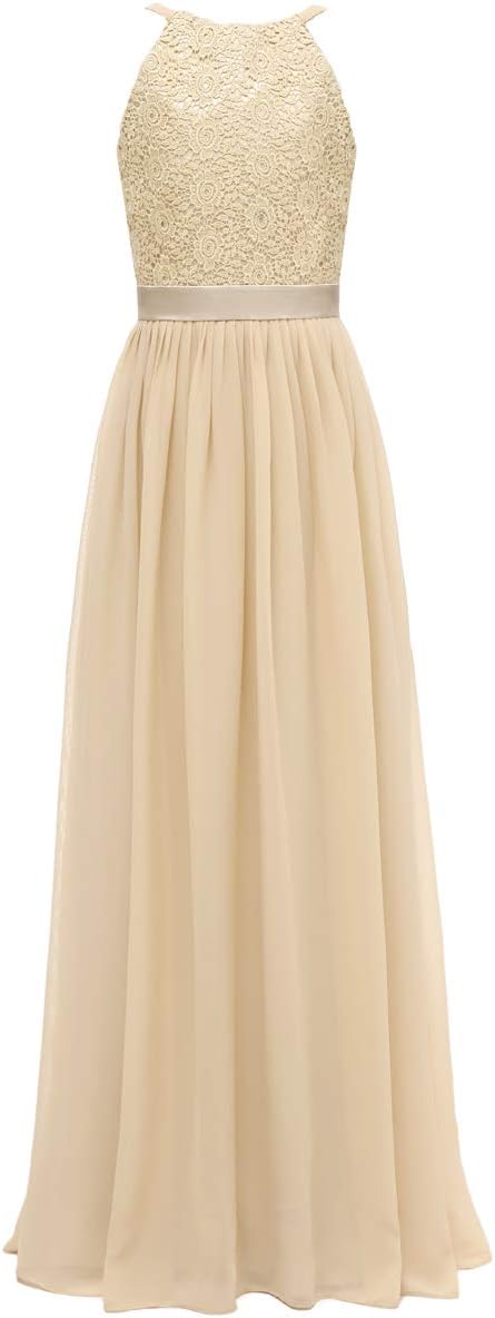 SSPbridal A-Line Halter Junior Bridesmaid Dress Long Flower Girl Gown With Belt
