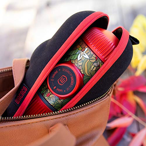 Wacaco Nanopresso Portable Espresso Maker bundled with Protective Case, Tattoo Jungle Patrol Edition, Extra Small Travel Coffee Maker, Manually Operated Perfect for Travel, Camping, Office(Red)