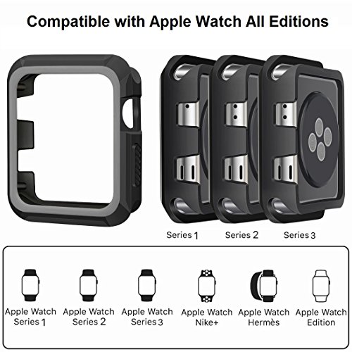Apple Watch Case, iitee 42mm Rugged Slim Protective iWatch Case for Apple Watch Series 3/2/1 – Polycarbonate + Soft TPU Bumper (Black/Grey)