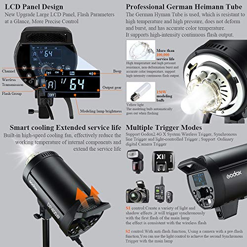 Godox DP400III Professioneller Studioblitz 1s Recyclingzeit GN65 5600k 400Ws Bowens Mount 150W Einstelllampe (DP400III) – Bild 3