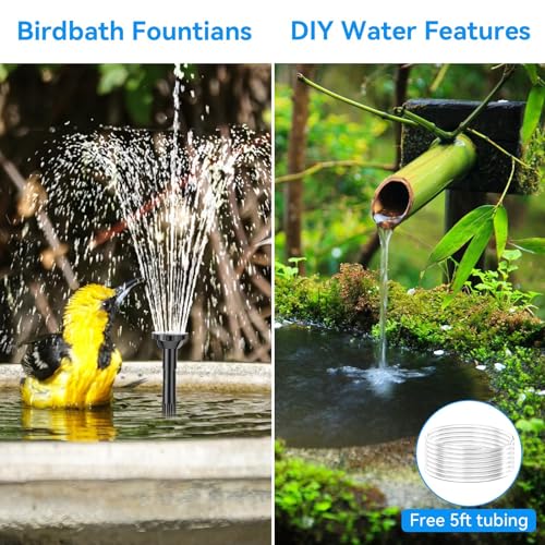 POPOSOAP 6.5W Solar Fountain Pump for Bird Bath Built-in 3000mAh Battery Backup, DIY Solar Water Fountain with Double-Layer Nozzles & Dry-Run Protection 5Ft Tubing for Ponds, Bird Bath, Water Features