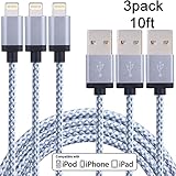 Sundix 3 Pack 10FT Extra Long Nylon Braided Lightning to USB Sync Cable Cord Charger Compatible with iPhone 7/7 plus, iPhone 6/6s/6 plus/6s plus, 5c/5s/5, SE, iPad /iPod(White)