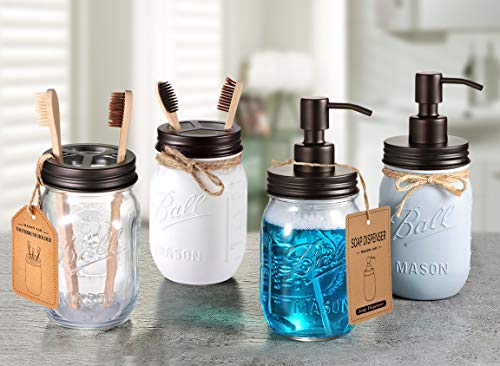 Mason Jar Toothbrush Holder - Bronze - with Genuine Glass 16 Ounce Ball Mason Jar for Regular Mouth Mason Jar ， Premium Rust-proof 304 Stainless Steel - Rustic Farmhouse Decor Bathroom Accessories - Thumbnail 3