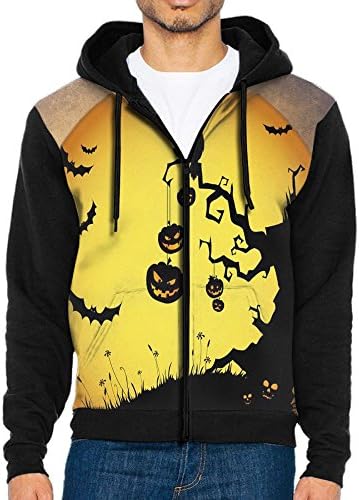 Bats Pumpkins and Owl In The Night Men Fashion Sports colorful Hoodies Men With Hat Pocket Hit Color Sweater