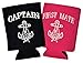Captain First Mate Gifts For Couples Captain And First Mate Nautical Sailing 2 Pack Standard Size Can Coolers Black Magenta
