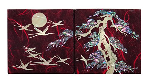MADDesign-Jewelry-Box-Trinket-Organizer-Twin-Cube-Wood-Mother-of-Pearl-Inlay-Lacquered-Crane-Pine-Tree-Red