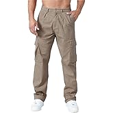 THWEI Cargo Pants for Men Casual Cotton Lightweight Relaxed Fit Stretch Elastic Waist Work Pants
