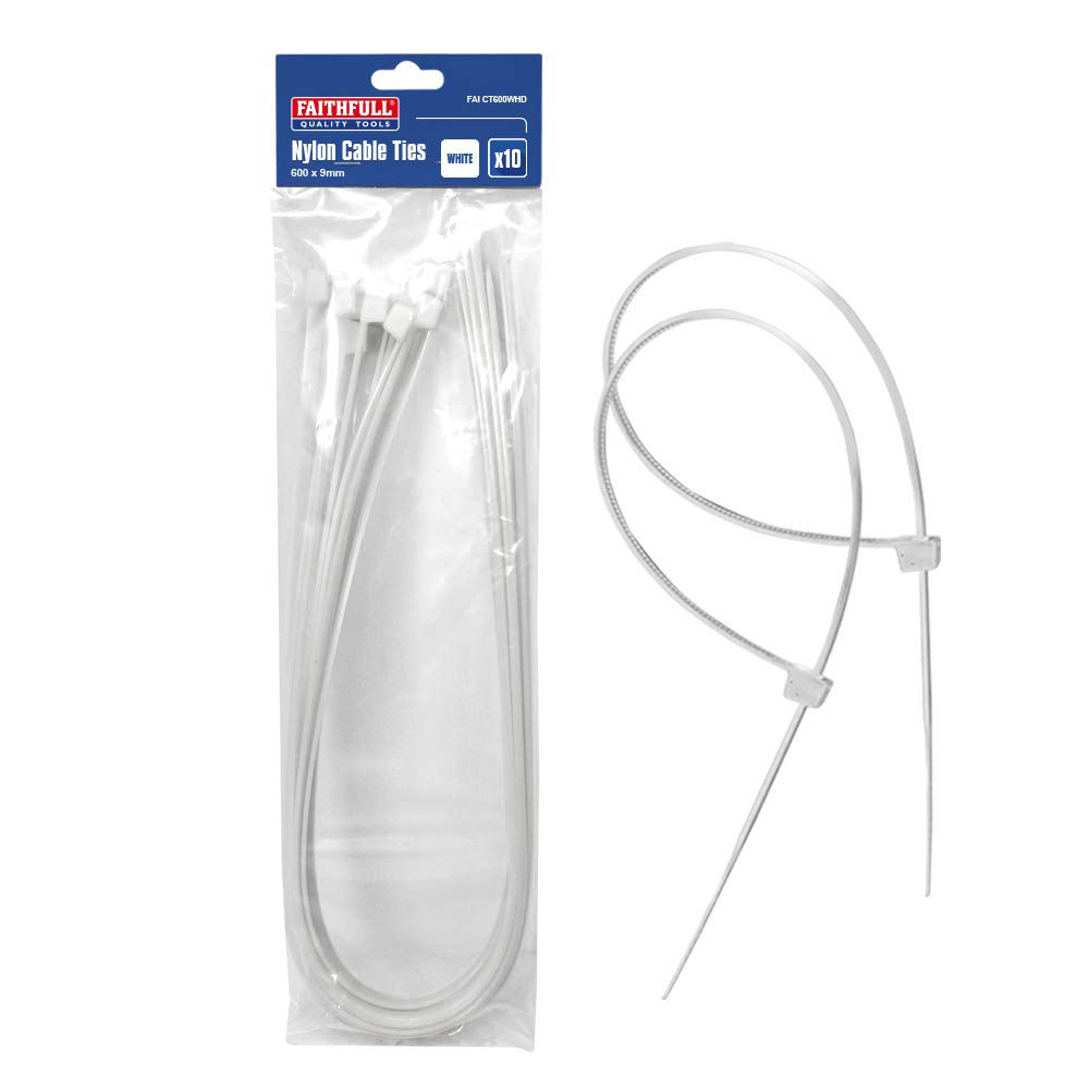 Faithfull CT600WHD Heavy Duty Nylon Cable Ties 600mm Long 9mm Wide. 10 Pack