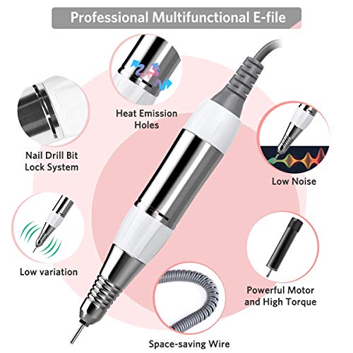 Electric Nail Drill Machine 30000 RPM Professional Manicure Pedicure E File Nail Drill Set for Acrylic Gel Nails, White