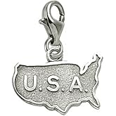 Usa Map Charm With Lobster Claw Clasp, Charms for Bracelets and Necklaces