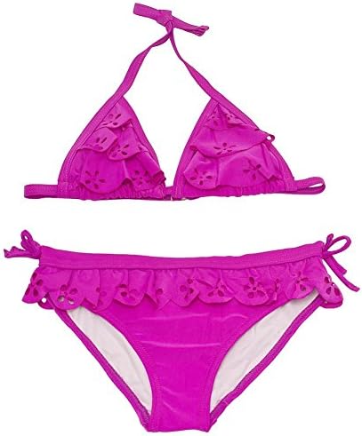 Penelope Mack Big Girls Purple Laser Cut Halter 2 Pc Bikini Swimsuit 10