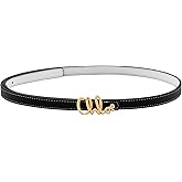 LJCZKA Women Skinny Reversible Belts for Jeans Dress Coats,Adjustable Thin Waist Leather Belt for Ladies with Gold Buckle